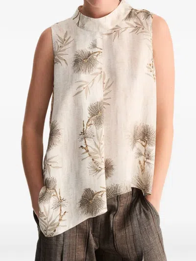 Biancalancia Floral-print Sleeveless Blouse In Neutral