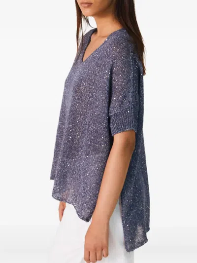 Biancalancia Sequin-embellish V-neck Sweaters In Blue