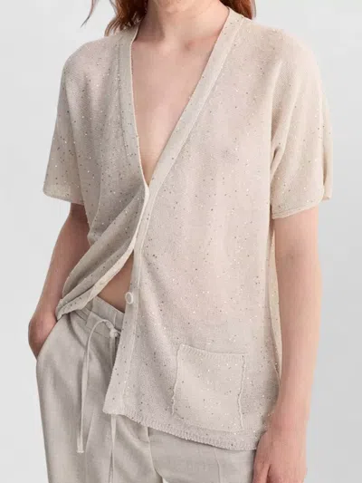 Biancalancia V Neck Cardigan Short Sleeves Front Pocket In Multi