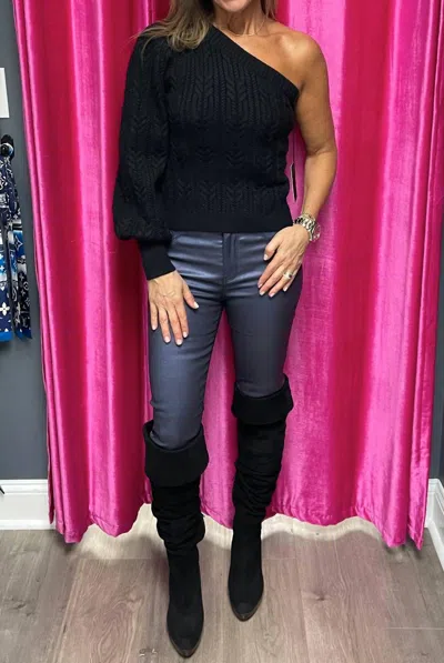 Bianco Cheri Coated Skinny Jeans In Metallic Blue In Pink