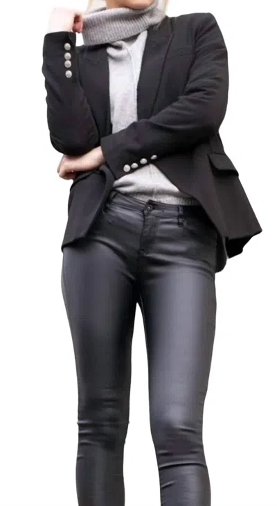 Bianco Coated Ankle Zip Jeans In Black In Metallic