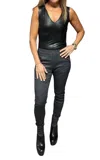 Bianco Faux Skin Flat Front Jogger Pant In Charcoal In Blue