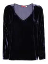 Bianco Levrin Velvet V-neck Top In Blue