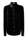 Bianco Levrin Velvet Button Shirt In Green