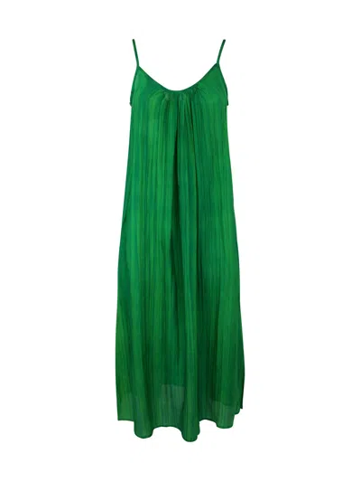 Bianco Levrin Midi Dress: Silk 130 Cm In Green
