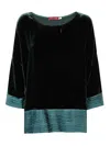 Bianco Levrin Velvet Pleated-hem Top In Green