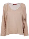 Bianco Levrin Velvet V-neck Top In Gray