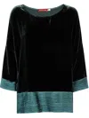 Bianco Levrin Velvet Pleated-hem Top In Green