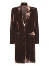 Bianco Levrin Velvet Buttoned Coat In Brown