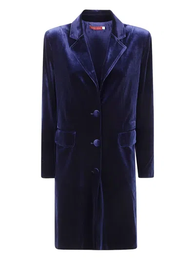 Bianco Levrin Velvet Coat In Blue
