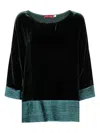 Bianco Levrin Velvet Pleated-hem Top In Green