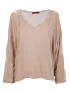Bianco Levrin Velvet V-neck Top In Neutral