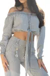 Bianco Liza Long Sleeve Crop Top In Grey In Grey