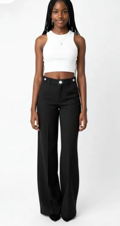 Bianco Mika Wide Trouser With Rhinestone Buttons In Black