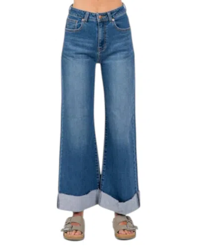 Bianco Sabrina Cuff Hem Wide Leg Jean In Medium Wash In Blue
