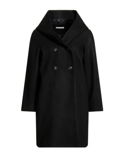 Biancoghiaccio Woman Coat Black Size 10 Acrylic, Polyethylene, Wool