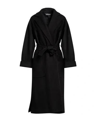 Biancoghiaccio Woman Coat Black Size 8 Acrylic, Polyethylene, Elastane