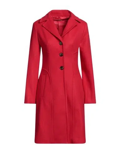 Biancoghiaccio Woman Coat Red Size 10 Acrylic, Polyethylene, Wool