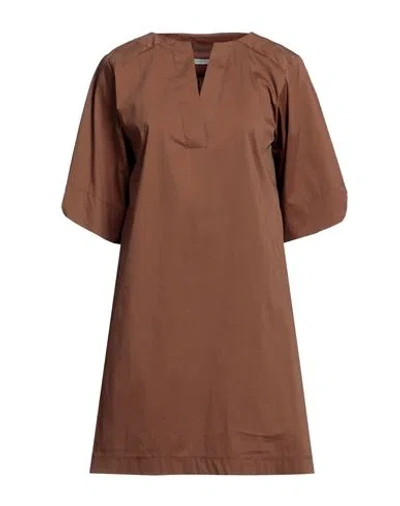 Biancoghiaccio Woman Mini Dress Brown Size 8 Cotton, Polyamide, Elastane