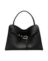 Biasia Structured Black Leather Handbag With Gold Clasp Detail In Black