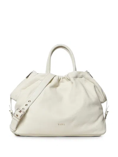 Biasia Logo-detail Grained Handbag In White