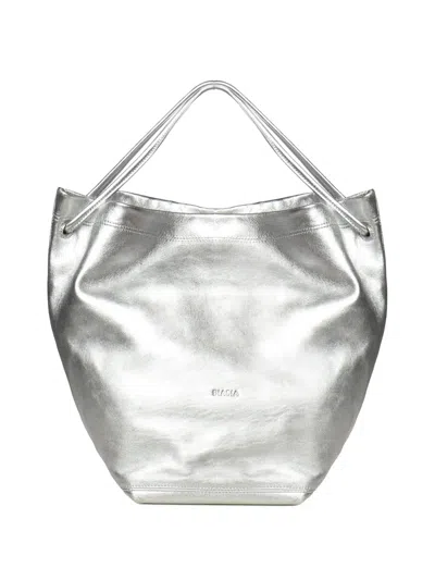 Biasia Metallic-effect Leather Tote Bag In Silver