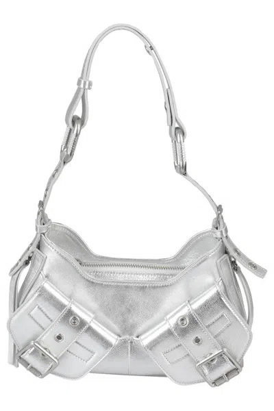 Biasia Silver Leather Handbag With Metallic Accents