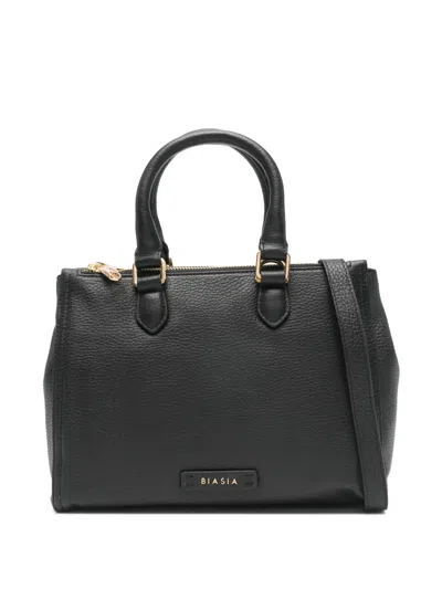Biasia Small Crush Leather Tote Bag In Black