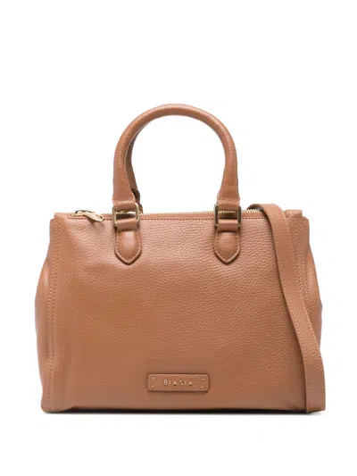 Biasia Small Crush Leather Tote Bag In Brown
