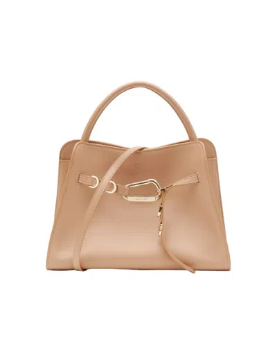 Biasia Structured Small Handbag With Detachable Strap And Gold-tone Accents In Brown
