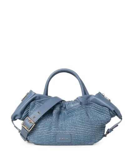 Biasia Woven-design Logo-patch Handbag In Blue