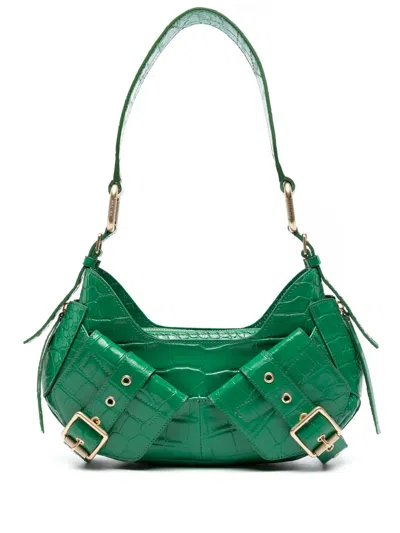 Biasia Y2k Crocodile-embossed Leather Shoulder Bag In Green