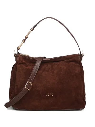 Biasia Suede Shoulder Bag In Burgundy