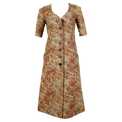 Pre-owned Biba 1969  Floral Tapestry Coat With Three-quarter Length Sleeves In Brown