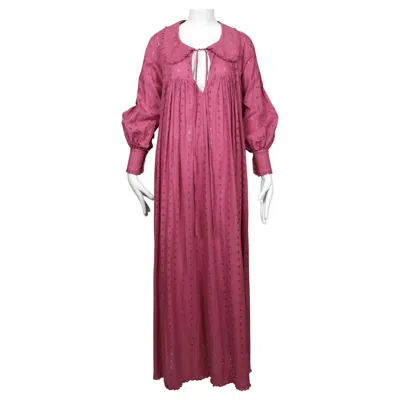 Pre-owned Biba 1970's  Magenta Floral Broderie Anglaise Dress In Red
