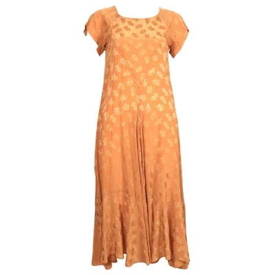 Pre-owned Biba 1970's  Peach Floral Jacquard Dress In Orange