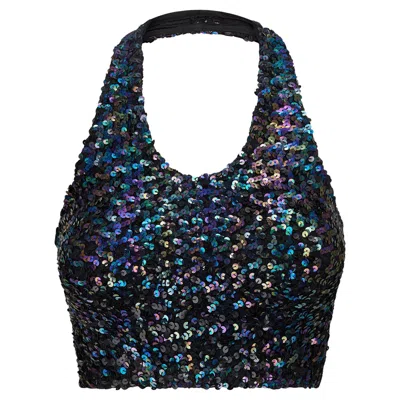 Pre-owned Biba 1970s  Black Iridescent Sequin Halter-neck Top
