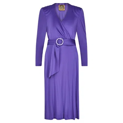 Pre-owned Biba 1970s  Purple Jersey Wrap Dress With Tonal Belt