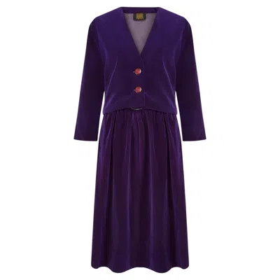 Pre-owned Biba 1970s  Purple Velvet Skirt Suit With Silver Buckle