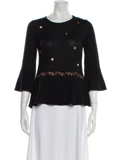 Pre-owned Biba Wool Scoop Neck Sweater In Black