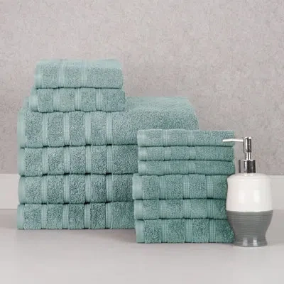 Bibb Home 12 Piece Zero Twist Standard Cotton Towel Set In Aqua