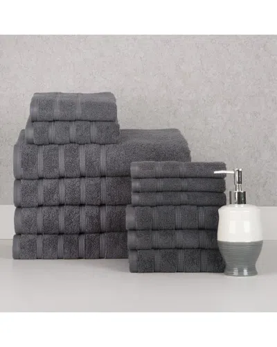 Bibb Home 12pc Zero Twist Egyptian Cotton Towel Set In Gray