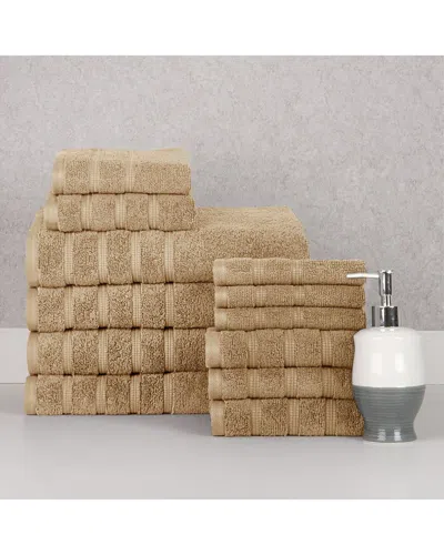 Bibb Home 12pc Zero Twist Egyptian Cotton Towel Set In Brown