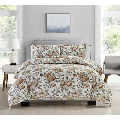 Bibb Home 4 Pc Down Alternative Comforter Set In Gray,brown,white