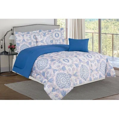 Bibb Home 5 Piece Comforter Set With Decorative Pillows In Blue,pink,white