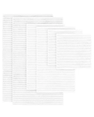 Bibb Home 6 Piece Ribbed Egyptian Cotton Towel Set In White