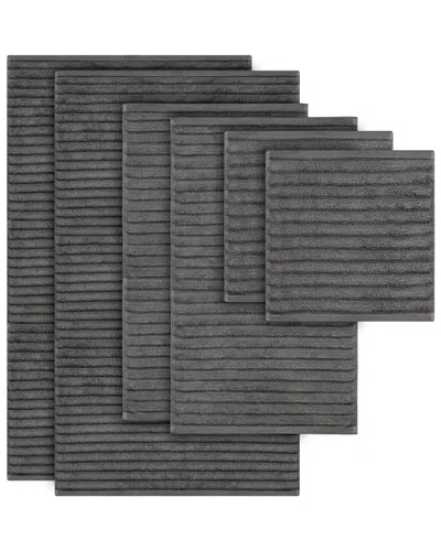 Bibb Home 6 Piece Ribbed Egyptian Cotton Towel Set In Gray