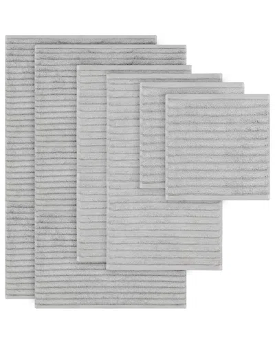 Bibb Home 6 Piece Ribbed Egyptian Cotton Towel Set In Gray