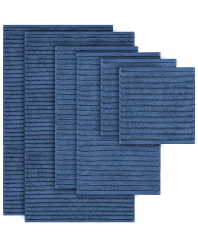 Bibb Home 6 Piece Ribbed Egyptian Cotton Towel Set In Blue