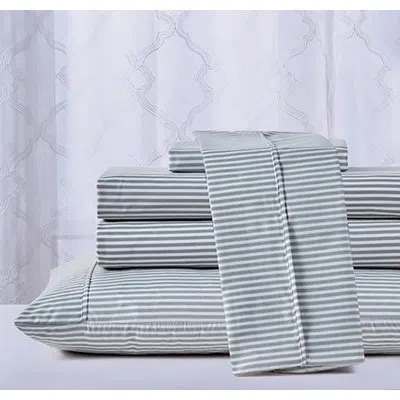Bibb Home Egyptian Luxury 1800 Thread Count 4 Pc Printed Sheet Sets In Gray,striped